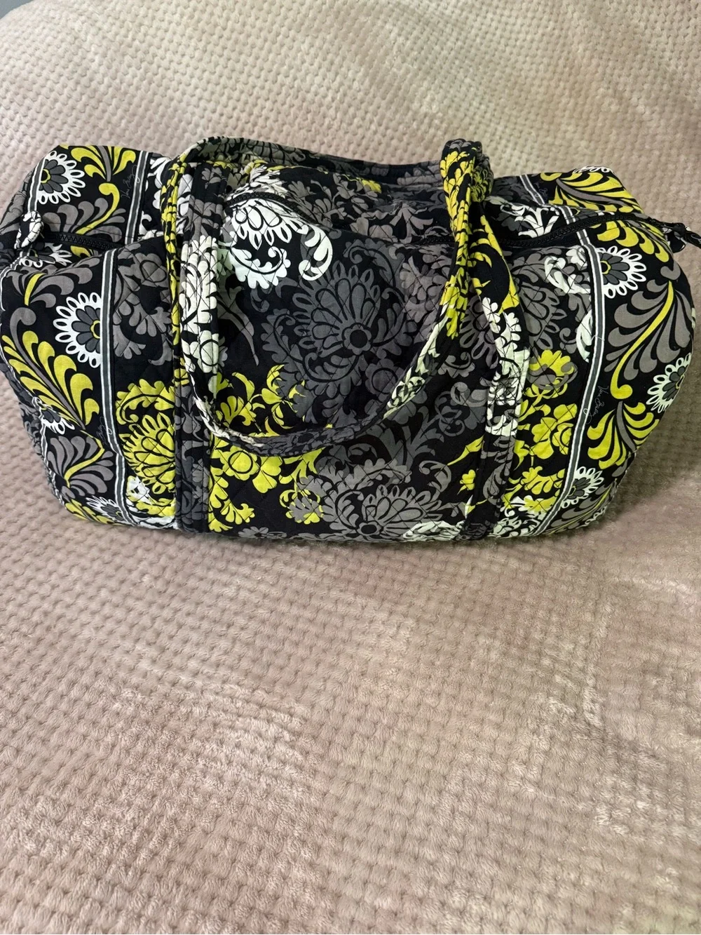 Vera Bradley Quilted Floral Tote and Duffel in Black, Gray & Yellow
